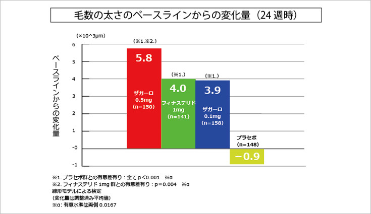24週の投与による毛髪の太さの変化