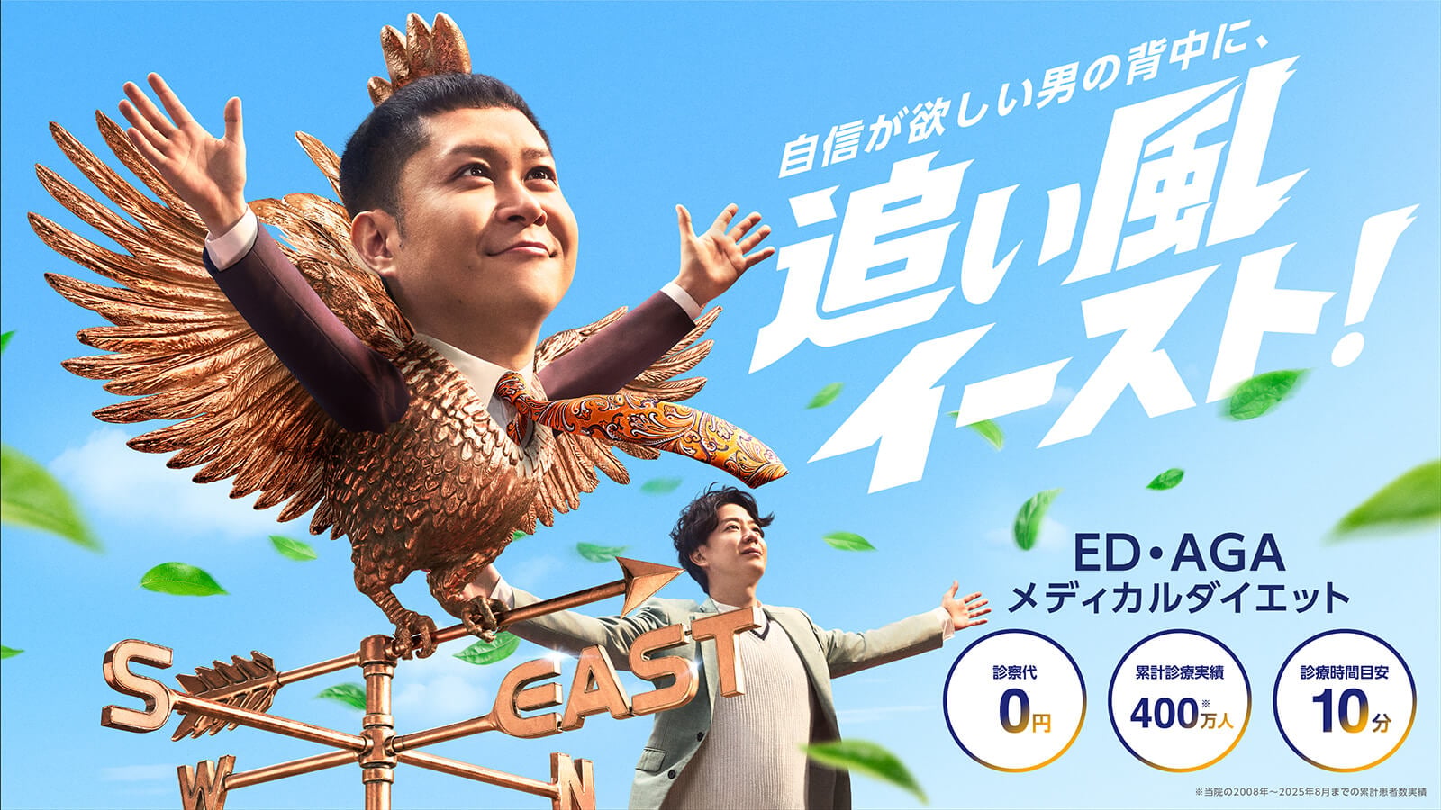 ED治療、AGA治療、メディカルダイエットのイースト駅前クリニック。診療代は0円、累計診療実績は400万人。診察時間の目安は10分です。