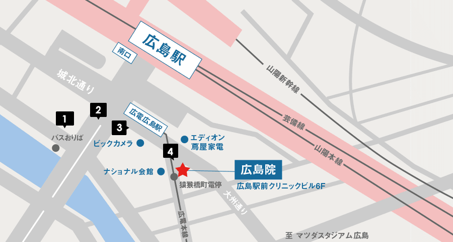 広島駅前バスおりばからイースト駅前クリニックイースト駅前クリニック広島院へのアクセスマップ