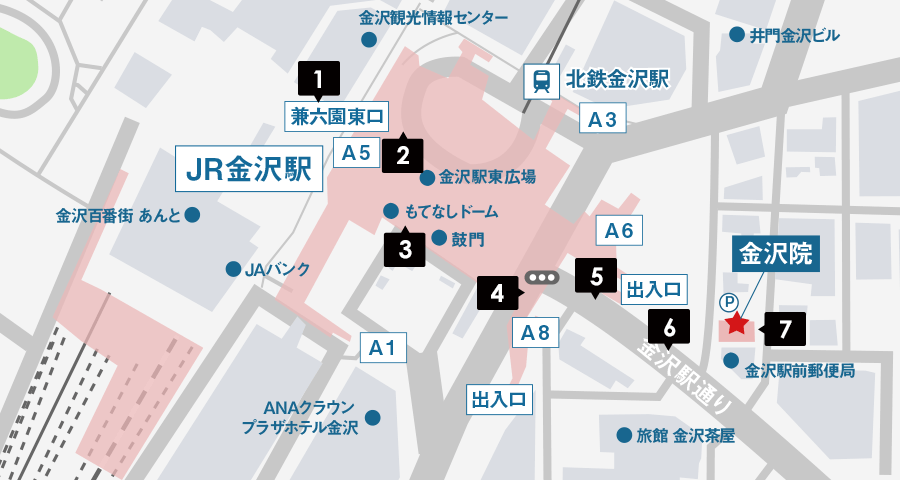 イースト駅前クリニック金沢院へのアクセスマップ