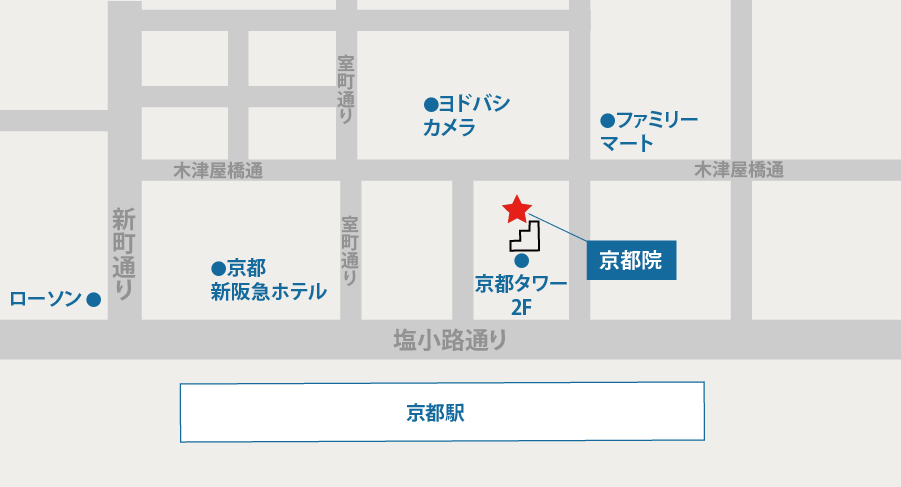 市営地下鉄からイースト駅前クリニック京都院へのアクセスマップ