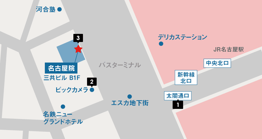 地上からの行き方からイースト駅前クリニック名古屋院へのアクセスマップ