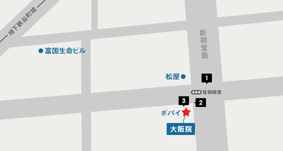 泉の広場からイースト駅前クリニック大阪院へのアクセスマップ