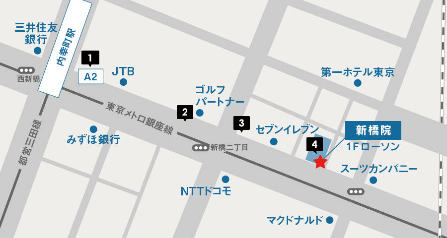 都営三田線からイースト駅前クリニック新橋院へのアクセスマップ