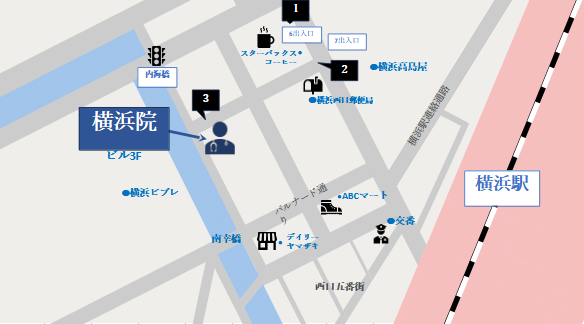横浜市営地下鉄線からイースト駅前クリニック横浜院へのアクセスマップ